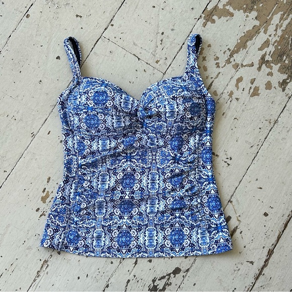 Nip Tuck Blue & White Print Tankini Swim Top - Picture 6 of 11